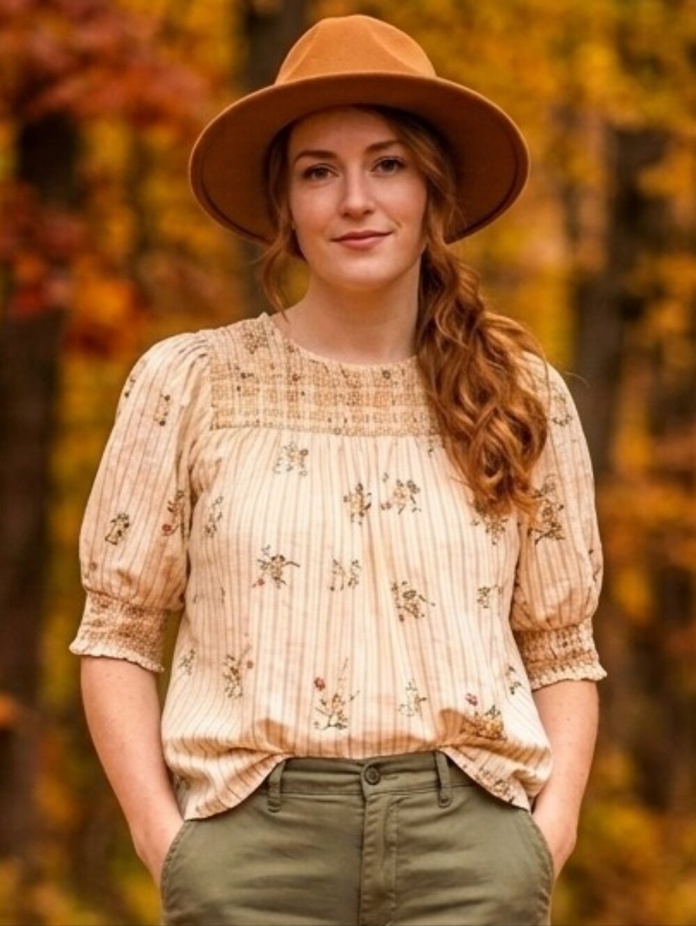 ACOS&A Women's Medium Yellow Floral Stripe Cottagecore Top